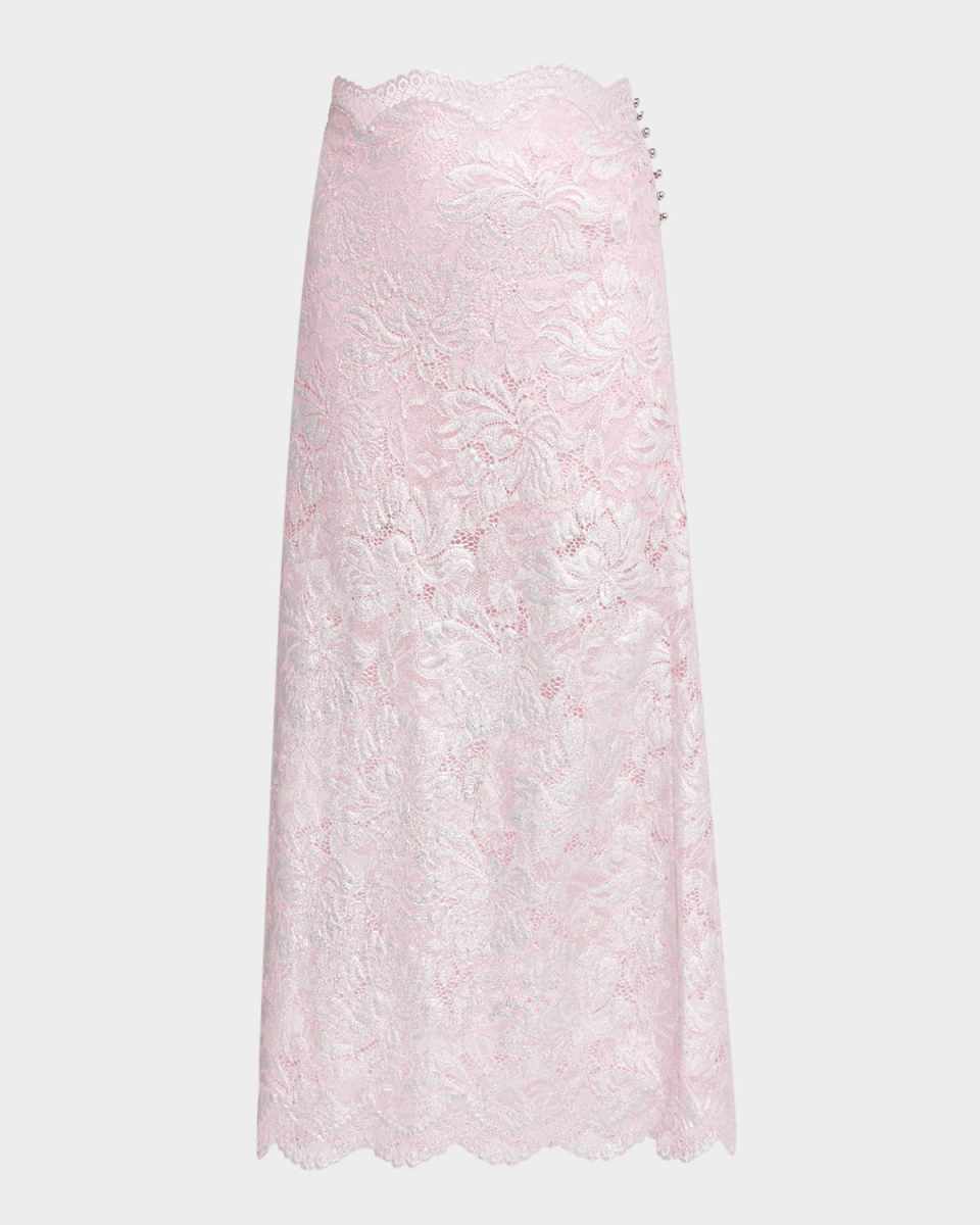 Metallic Lace Midi Skirt